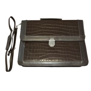 Elegant Brown Cowhide Leather Crocodile-Embossed Men's Briefcase